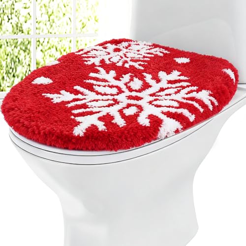 FYSUIMU Christmas Toilet Seat Cover Red White Winter Snowflake Soft