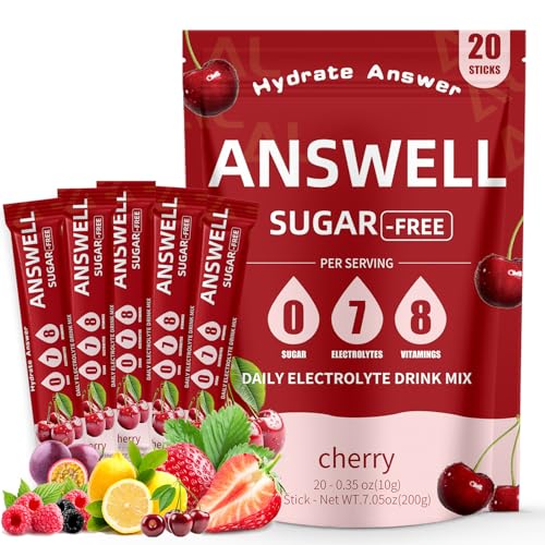 Image of Electrolytes Powder Packets Sugar Free - Liquid Daily IV Drink Mix for Rapid Hydration & Party Recovery | 6 Vitamins & 7 Electrolytes | Non-GMO | No Color Additive | 20 Sticks(V6-Cherry)