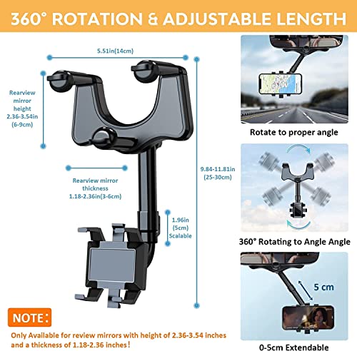 Image of New Hanging Car Rear View Mirror Mobile Phone Holder Mount Stand 360 Degree Rotational Compatible with All Smartphones