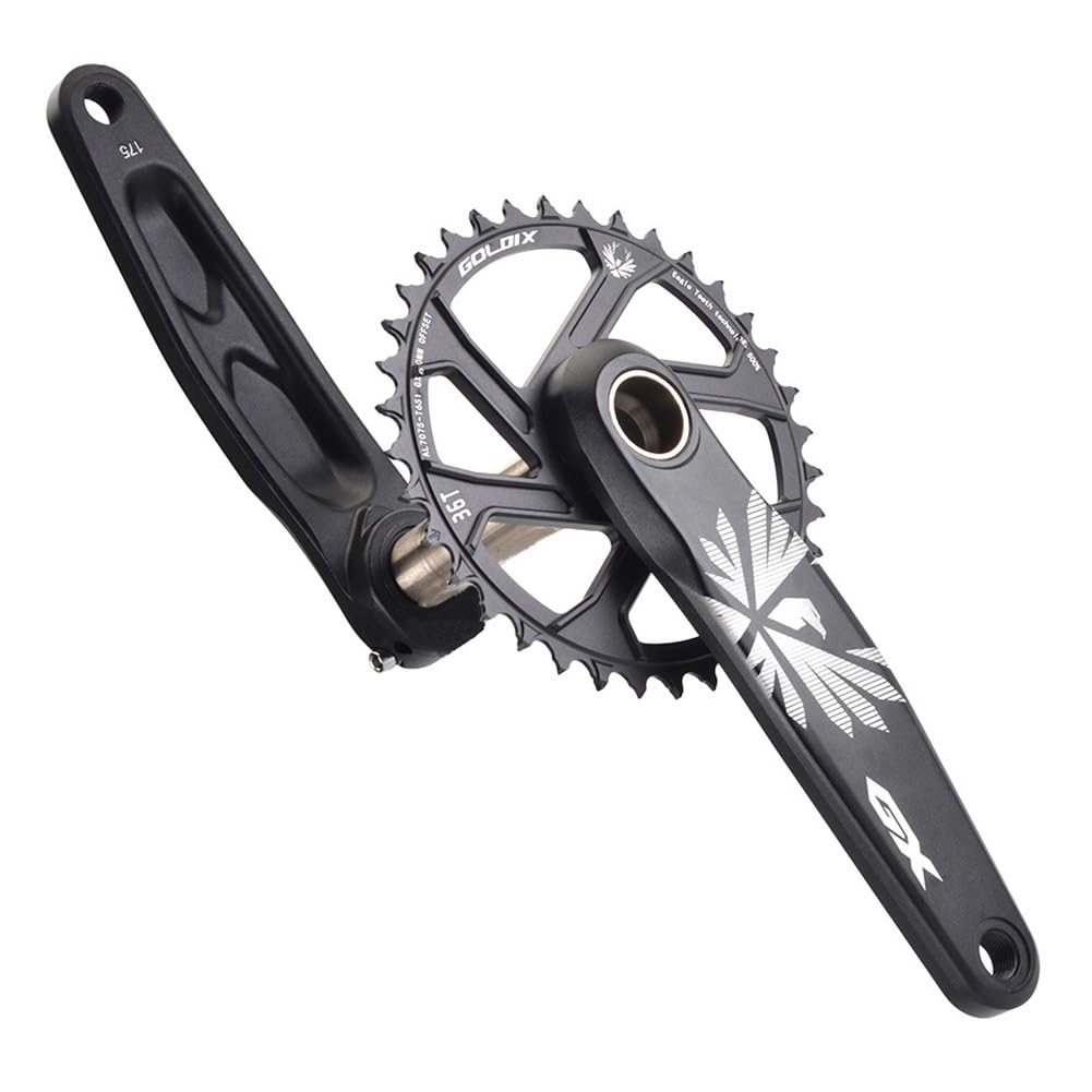 Guarnitura per Mountain Bike 170 175mm con Corona 30/32/34/36/38T Denti Stretti e Larghi, Single Speed, pedivelle Cave Integrate per 9-12 velocità, Nero Opaco