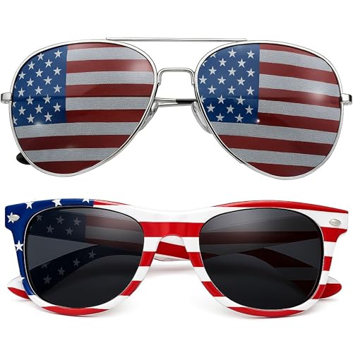 grinderPUNCH 2 Pair Combo Patriotic American US Flag Sunglasses Bulk USA
