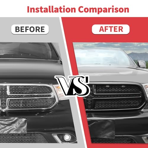 Image of Jimen Compatible with Dodge Durango 2014-2020, 4PCS Front Grill Cover Grille Overlay Trim (Carbon Fiber)