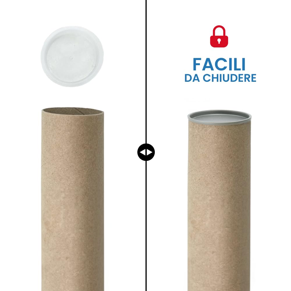 IMBALLAGGI 2000 Tubo di Cartone Premium 100cm x 10cm con Tappi in Plastica