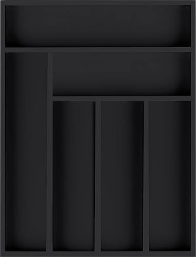 Utopia Kitchen Organizador de cubiertos de bambú, 6 compartimentos, organizador de cajones de bambú, organizador de herrajes de bambú, color negro