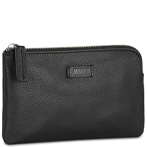 JASLEN - Monedero Mujer Piel Genuina Cuero con Cremallera Tarjetero, Llavero. Portamonedas, Llaves, Billetes, DNI. Protección Anti escaneo de Tarjetas RFID204607, Color Negro Cover