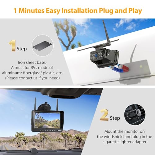 Image of Magnetic Solar Wireless Backup Camera Plug and Play 7 inch 1080P HD DVR IPS Monitor,IR Night Vision,IP69 Waterproof 1-Min Solar Install,No-Drill,Xroose Wireless Backup Camera for Truck /Trailer /Camp