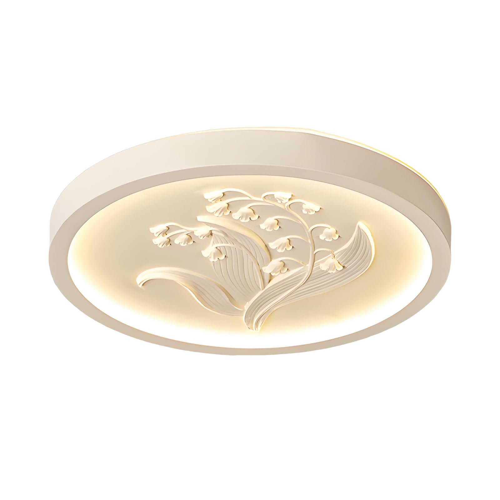 YNVIOZM Modern Minimalist Flush Mount Ceiling Light, Cream LED Closed to Ceiling Lamp with Resin Carved Floral Design Lighting Fixtures for Bedrooms, Kitchen, Dining Room, Hallway