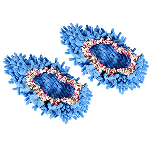 Image of M METERXITY 1 Pair Washable Cleaning Shoes Cover - Floor Cleaning Dust, Chenille Microfiber Duster Mop Slippers, Apply to House Office Room (Blue)