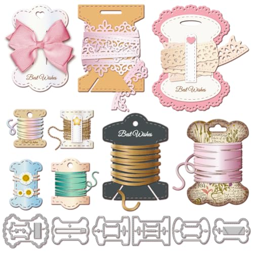 GLOBLELAND Spool Bow Display Card Metal Die Cuts Metal Ribbon Organizer Cutting Die Spool Thread Cutting Dies for DIY Scrapbooking Photo Album Decorative Embossing Paper Card