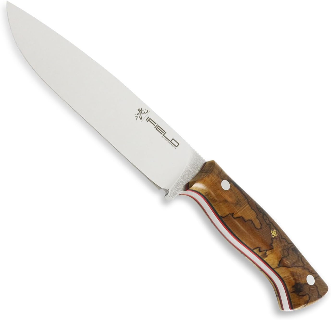 iFIELD Hunting Knife Epic Model Impala, with Mirror Polished Blade of 6,5, Includes Leather Sheath Made by Quercur, Sheath and Knife Made Totally in Spain, Camping Tool for Fishing, Hunt