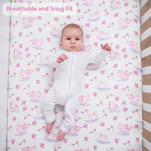 Image of LollyBanks Muslin Crib Sheet, 100% Cotton Fitted Crib Sheets for Girls