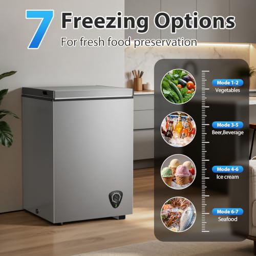 Image of 4.0 Cu.Ft Chest Freezer - 7-Temp Adjustable Deep Freezer, Ultra Quiet, Energy Saving, Removable Basket, Compact Small Deep Freezer for Apartments /Garage /Office /Kitchen, Gray