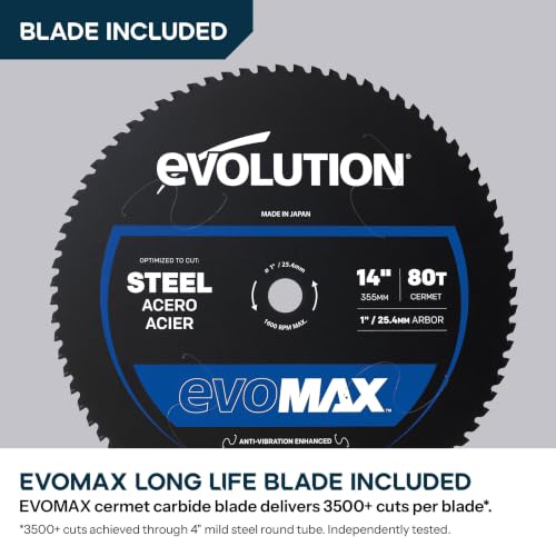 Image of Evolution S14CPS-Li Loaded Kit | Cordless 14 in. Metal Cutting Chop Saw | 40V Brushless Motor | EVOMAX Carbide Blade Included | 2 x 8Ah EXT Battery & Charger Included