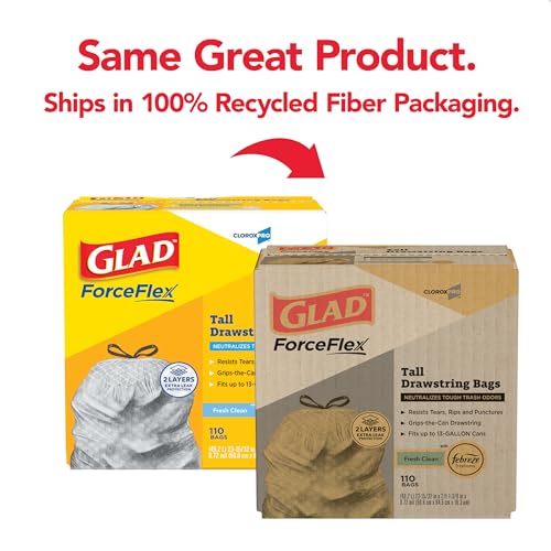 CloroxPro Glad Forceflex Kitchen Trash Bags, 13 Gal, Fresh Clean, 110 Ct, Pack of 3 (Pack May Vary)