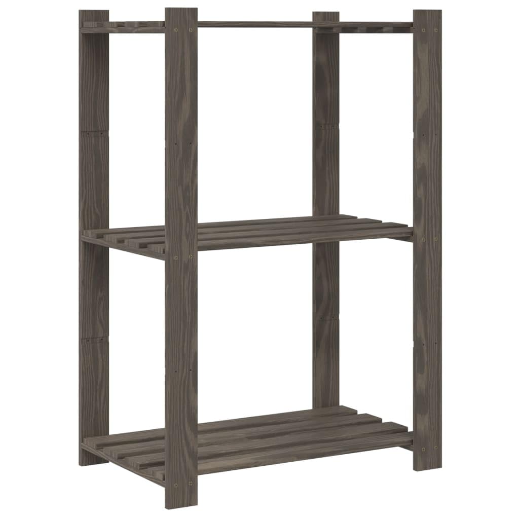 Estantería de 3 Niveles Madera Maciza Pino Gris 60x38x90 cm, Estanterias Almacenaje, Estanterias Trastero, Estanterias para Garaje, Estantes para Herramientas, Estanteria Almacen - 373387