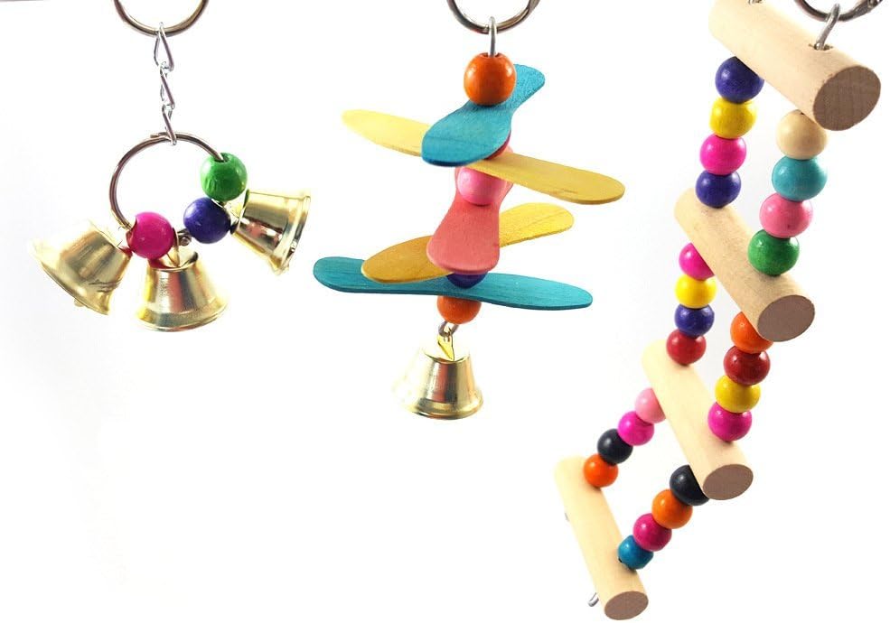 Bird Ladder Toy Hanging Swing Natural Wood Hammock Toy for Small Parrot Parakeet Cockatiel African Grey Cockatoos Conure Finch Cage Accessories(B) : Pet Supplies