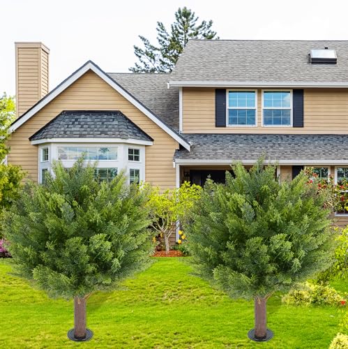 Image of 2 Pack Artificial Cedar Topiary Ball Trees 24 inch UV Resistant Outdoor Decor