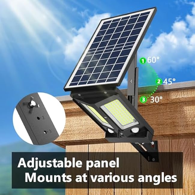 Solar Flood Lights Outdoor, Solar Dusk to Dawn Light Waterproof Motion Sensor Aluminum Lighting 3 Modes with Remote 12500 mAh Bright White for Street, Wall, Pole, Garage