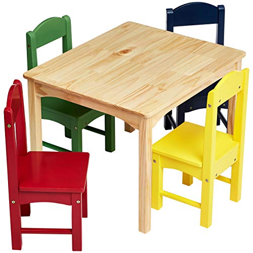 Amazon Basics Kids Wood Table And 4 Chair Set, Natural Table, Assorted Color #TOP2