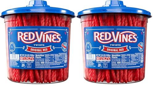 Red Vines Licorice Candy Original Red Flavor Soft Chewy Candy Twists, Red Licorice 3.5 Lb Jar 2 Pack - image 1