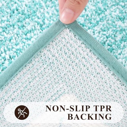 Pauwer 3 Piece Bath Mat Set, Non Slip Plush Bathroom Mats, Absorbent Shaggy Bathroom Rug Set with U-Shaped Contour Toilet Mat for Bedroom Living Room, Teal