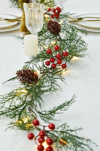 DearHouse 6ft Christmas Berry Garland with Pinecones Clearance, Lighted Christmas