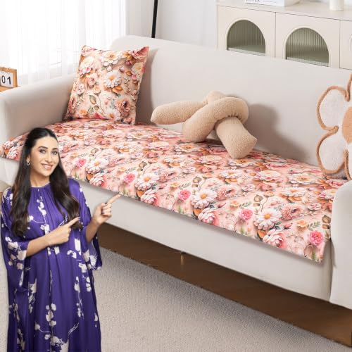 Image of HOKIPO 'Nature Muse' Premium HD Printed Holland Velvet Sofa Cover Mat for 1 /2 /3 Seater & L-Shape Sofa. Make Your Own Sofa Cover Set, Mat 70(D) x 60(L) cm, Rose Symphony (IN-913-D5)