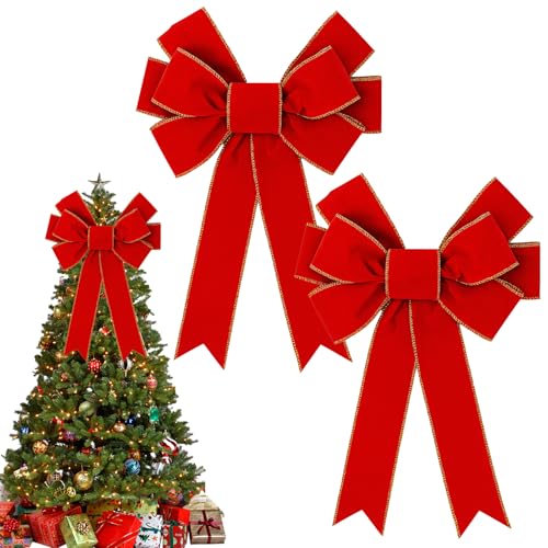 2 Stück Rote Weihnachtsschleifen,Glitzer Große Weihnachts...
