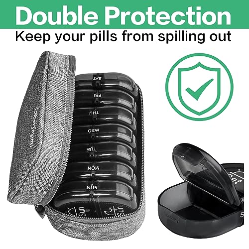 Serfeymi Weekly Travel Pill Organizer 2 Times A Day AM PM Upgraded Black Pill Box 7 Day with Portable Zipper Canvas Pill Case, Medicine Organizer for Pills, Vitamins, Supplements, Fish Oils - Grey 01 - Image 6