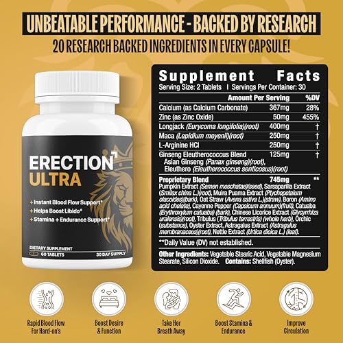 erect ultra  performance pills for men fast acting blood flow amp enhanced circulation stamina girth and hardness  helps achieve amp sustain hard on39s  20 research backed ingredients - 60 tablets