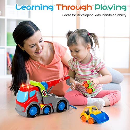 Yeedie 12 Inch Big Tow Truck With Hook And Bulldozer Car For Toddler Boys Girls, Friction Power Car Construction Toys With Sound & Light For Kids Birthday #TOP5