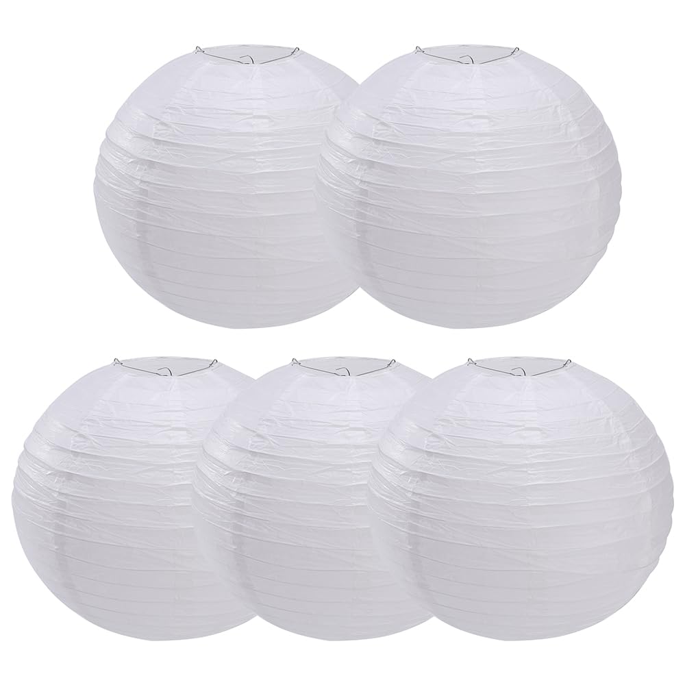 White Paper Lanterns 16 inch Round Paper Lanterns Decorative Ball Lanterns Lamps for Weddings, Birthdays, Parties and Events 5 Packs (White)