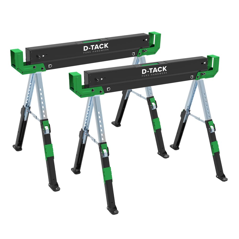 D-TACK 2x Arbeitsbock Multifunktion | Höhenverstellbarer Sägebock | Metallbock mit Anti-Rutsch-Beschichtung | Faltbock mit einer Tragkraft bis zu 1180 kg pro Paar