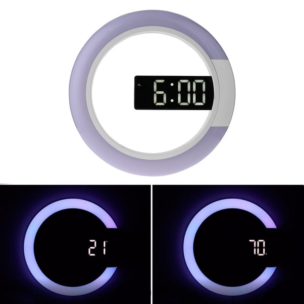 SPORTARC Horloge murale élégante à affichage numérique LED miroir creux design réglable 7 couleurs lumière télécommande