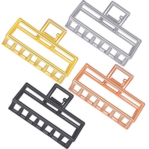 4 Pieces Metal Claw Hair Clips Hollow Jaw Barrettes Non-slip Hair Jaw Clamp Clips for Women Girls Hair Accessory (Rectangle)