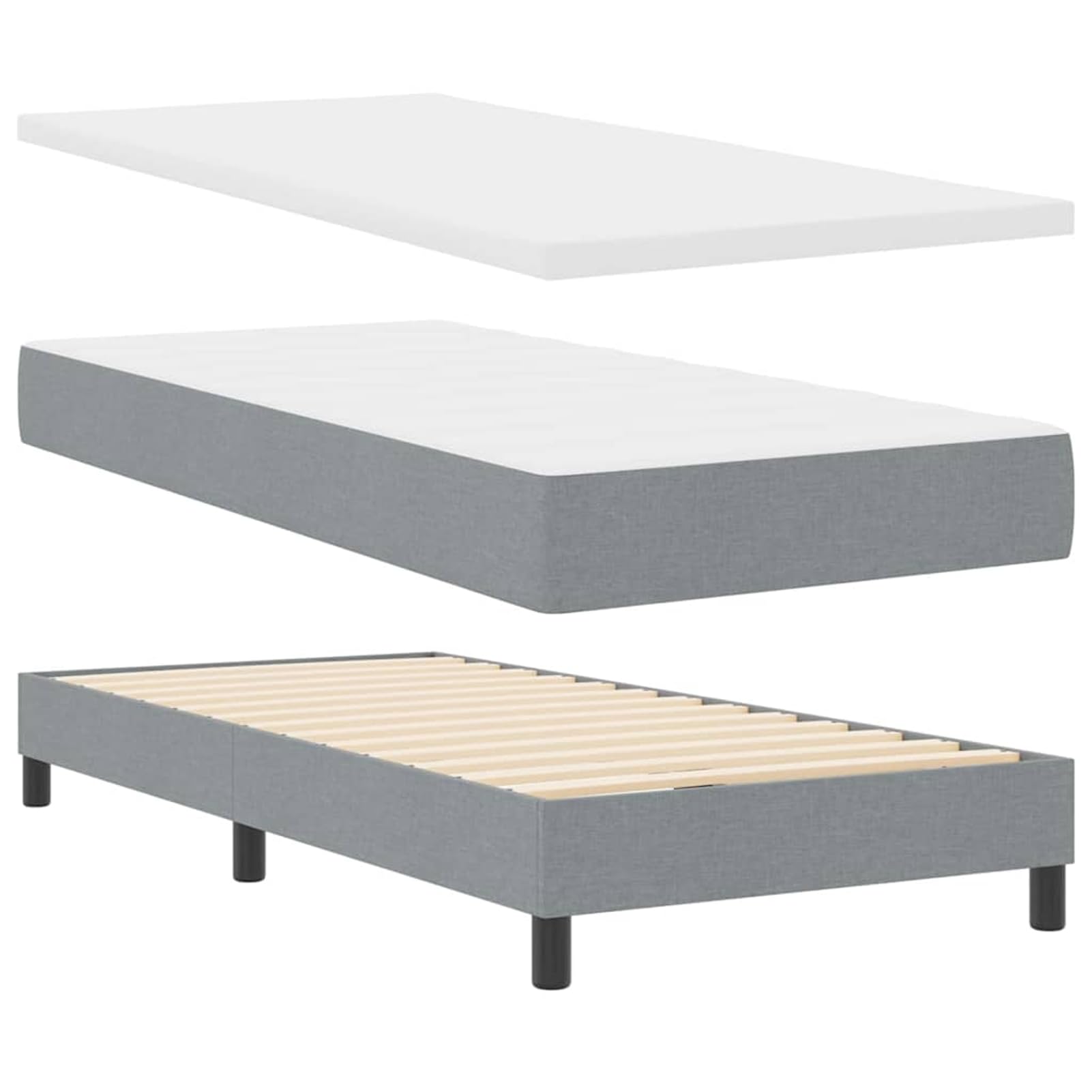Tidyard Cama con Box Spring y Colchón Gris Claro 90x200 cm Tela