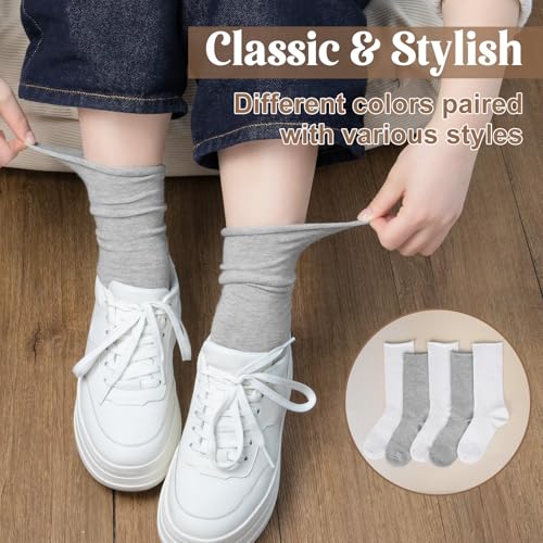 Image of Chalier 5 Pairs Slouchy Socks for Women, Soft Cotton Crew Socks | Breathable Blend, Elastic Cuff, Cute Roll Top, Calf Scrunch Tube, Easy Pull On, Flexible Stretch Motion, Casual Daily Wear