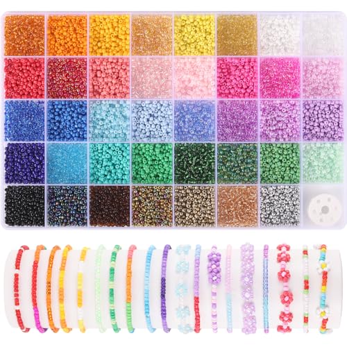 Funtopia missangas para fazer pulseiras de 3 mm, 39 cores, 9600 peças, contas de sementes, kit para fazer pulseiras coloridas para meninas e adultos