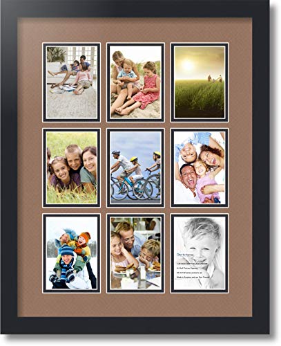 ArtToFrames Collage Photo Frame Double Mat with 9-3.5x5 Openings with Satin Black Frame and Sandpiper mat.