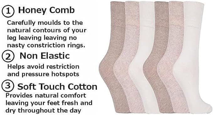 ITRAT Diabetic sock for Woman Non Elastic Wide Honey Comb Top Soft Cuff Ankle Wide Grip Odema Friendly Non Binding Circulatory For Swollen Feet legs Size 4-7 (Browns (6 works) - Image 4