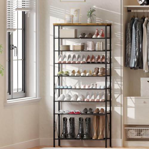 Image of 10-Tier Tall Shoe Rack, Large Capacity Shoe Shelf Holds40-45 Pairs, Shoe Shelf for Entryway, Hallway, Living Room, Rustic Brown