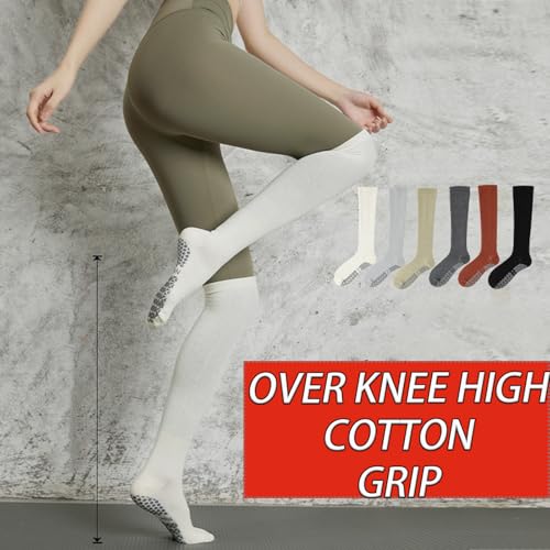 CHUNFO Womens Thigh High Knee Grip Socks Pilates Yoga Non Slip Cotton Barre Stocking s Size5-92