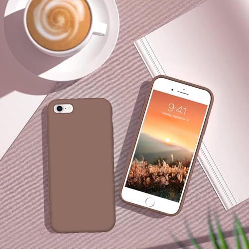Image of VONZEE Liquid Silicone Case with Microfiber Coushioning Compatible for iPhone 6 Shockproof Slim Back Cover, Gel Rubber Full Body Protection - Brown