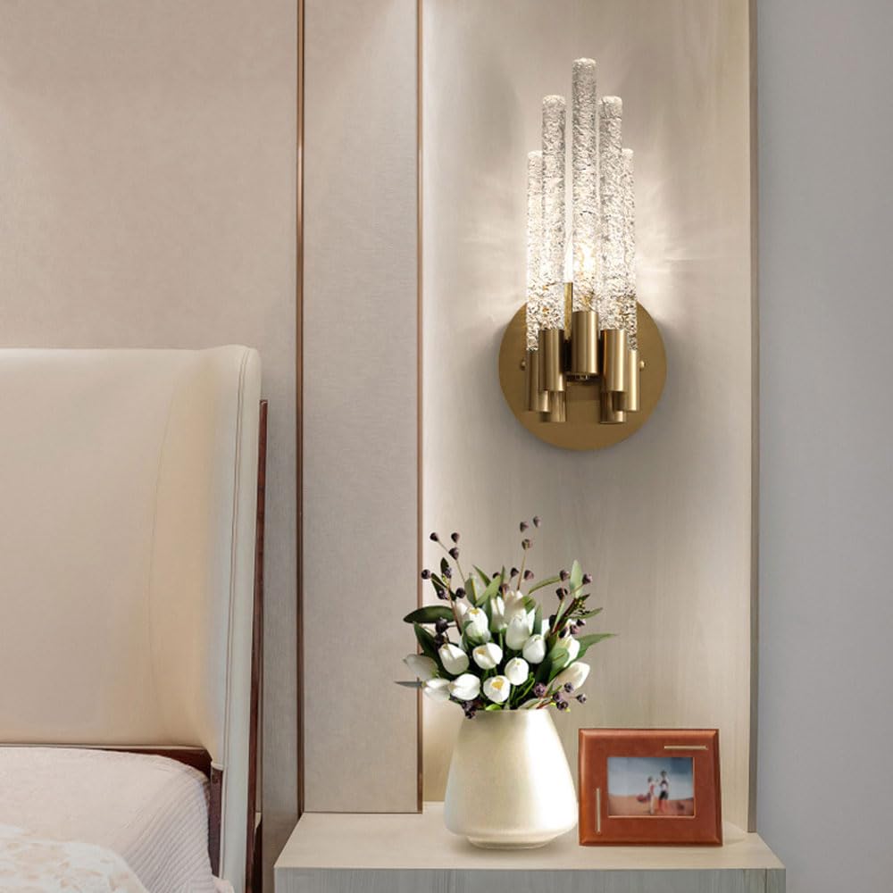 KXEcoLife Wall lights for bedroom Crystal Metal Sconce Indoor Mounted Lamp Nordic E14 board Lighting Fixtures For Bedroom Bedside Hallway Living Room Home Decoration Gold