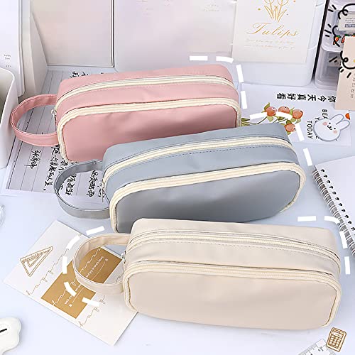 JIHUOO Large Capacity Pencil Case Bag PVC Pencil Pouch Double Layered Pen Bag Aesthetic Pen Pouch Toiletry Bag School Supplies White - Image 3