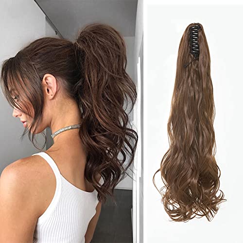 Medium Brown Ponytail Extension Claw Clip in Ponytail Extension 22" Wavy Hair Extensions Clip In Hair Extensions Synthetic Hair Extensions Hairpiece For Women (Medium Brown)