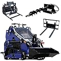 DigSwift 23 HP Compact Double Cooling Mini Skid Steer Loader DS-SS70, Standing-on Gasoline Crawler Skid Loader, Match Attachments, Used for Farm, Construction, US In Stock (Three Attachments)
