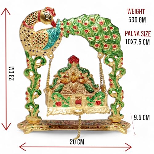 Image of KridayKraft Metal Laddu Gopal Jhulla Palana for Janmastmi Festive Gold Plated with Meenakri Work for Your Home, Temple Office,Gift Article.