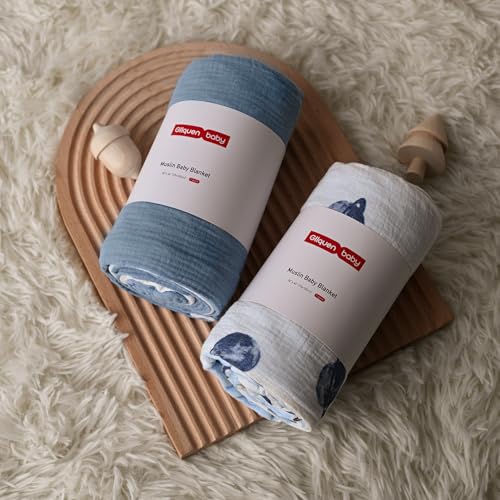 Image of GLLQUEN BABY Blankets for Boys, Soft Muslin Cotton Front Dotted Fleece Backing, Nursery Minky Crib Blanket for Infant Toddler, 30 x 40 inches Throw Blanket, Blue Space