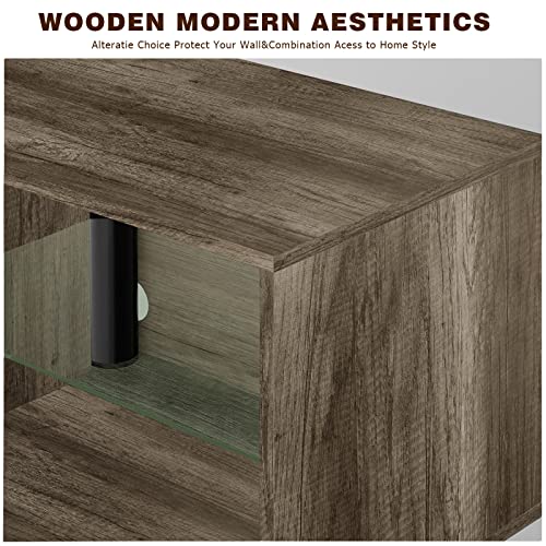 TAVR Wood Corner TV Stand Storage Console with Swivel Mount Height Adjustable TV Entertainment Center for 32 42 50 55 60 65 inch Plasma Flat or Curved Screen TV Shelf Storage Cabinet,Oak